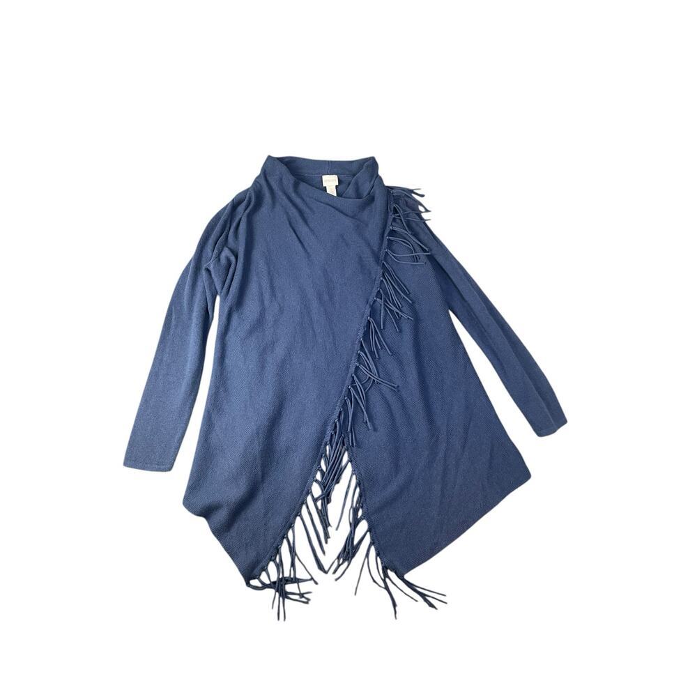 NWT Chico’s Women’s Twilight Blue Size 1 Convertible Fringe Ariana Cardigan